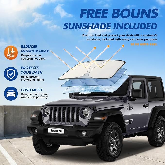 Jeep Wrangler 2 Door Cover Waterproof All-Weather,Outdoor Full Exterior SUV Cover for Wrangler YJ TJ JK JL(1987-2026),with Windshield Sun Shade,Towel&Storage Bag,Size J2 (See Size Chart)