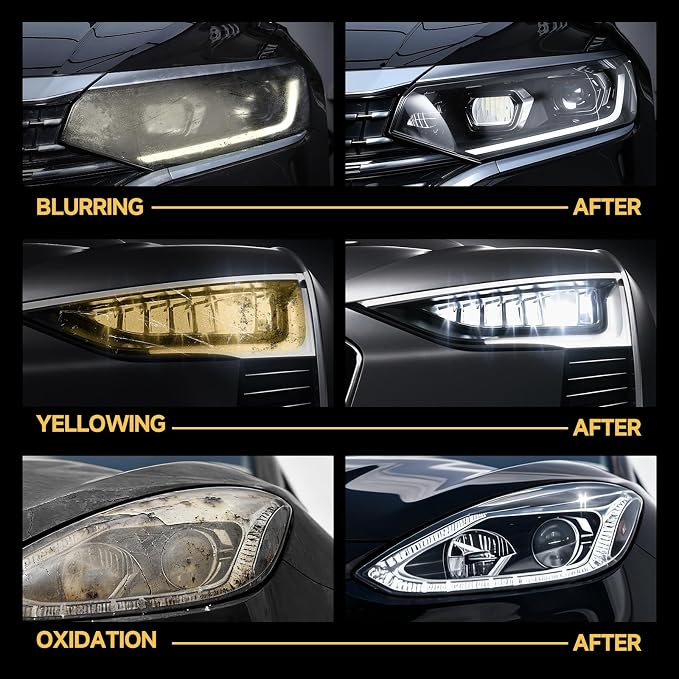 Restoration Kit for Headlight & Plastic – Complete Exterior Renewal Set with Headlight Restoration Kit + Plastic Restorer for Cars – Restores Foggy Headlights & Faded Trim – Auto Detailing for Cars SU