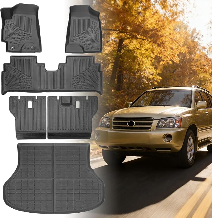 Floor Mats for Toyota Highlander 2001-2007, NOT for with 3rd Row or Hybrid | ONLY 5seats, Floor Mats for Highlander Base Limited Sport,TPE Floor Liners&Seatback Mat&Cargo Liner