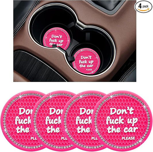 Ziciner 4 Pack Bling Car Cup Holder Coaster, 2.75 Inch Anti-Slip Auto Insert Cup Coaster, Crystal Car Drink Cup Mat Perfect for Women Girls, Universal Interior Decor Accessories (Rose Red)