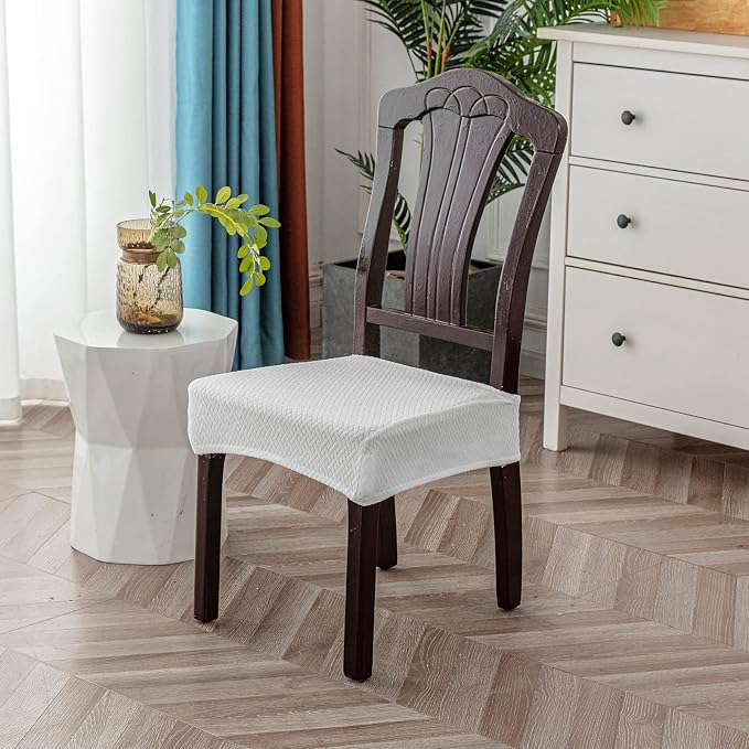 Genina Waterproof Seat Covers for Dining Room Chair Covers Waterproof Dining Chair Covers (6 PCS-Rear-Covered, White)