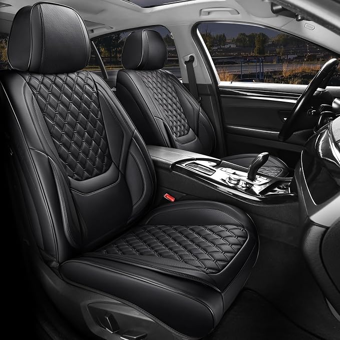 Car Seat Covers,Leather Front Seat Covers for Cars,Front Driver Seat Covers,Waterproof Car Seat Cushion Protectors,Universal Fit for Most Cars SUV Trucks(Black, Front Seats)