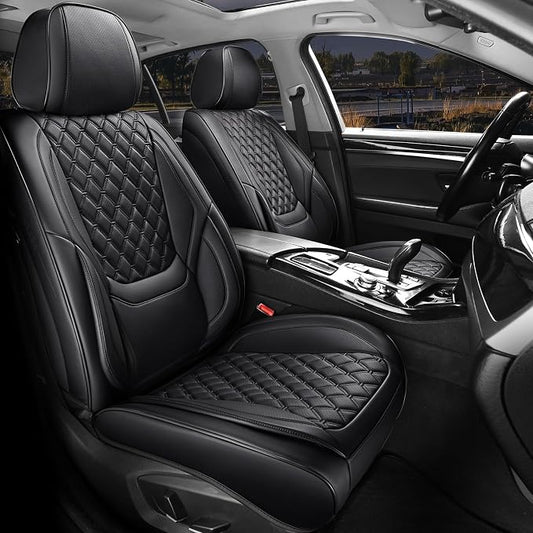Car Seat Covers,Leather Front Seat Covers for Cars,Front Driver Seat Covers,Waterproof Car Seat Cushion Protectors,Universal Fit for Most Cars SUV Trucks(Black, Front Seats)