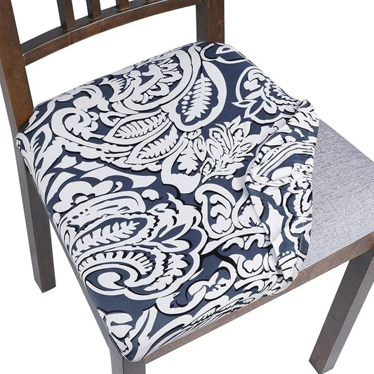 SearchI Seat Covers for Dining Room Chairs Stretch Printed Chair Seat Covers Set of 6, Removable Washable Upholstered Chair Seat Protector Cushion Slipcovers for Kitchen, Office(Flowers Pattern9)