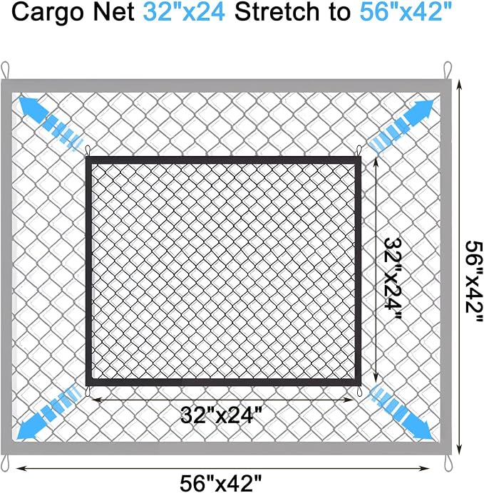 BAILALIBO Cargo Net with Metal Hooks, 32x24 in | Elastic stretchable mesh, adjustable for SUV/truck, universal fit, secure trunk storage, heavy-duty car exterior accessory