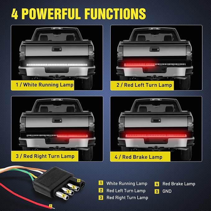 Nilight 60 Inch Truck Tailgate Light Bar Double Row LED Flexible Strip Red Running Brake Turn Signal White Reverse Back Up Lighting Modes for Pick Up Truck SUV