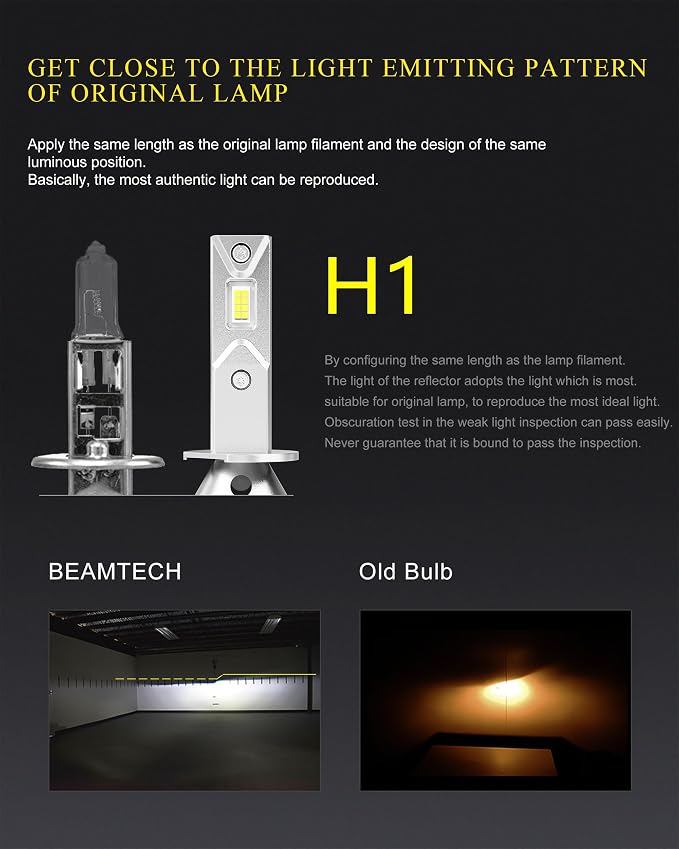 BEAMTECH H1 Bulbs, 300% Brighter 6500K White Fog Light, Pack of 2