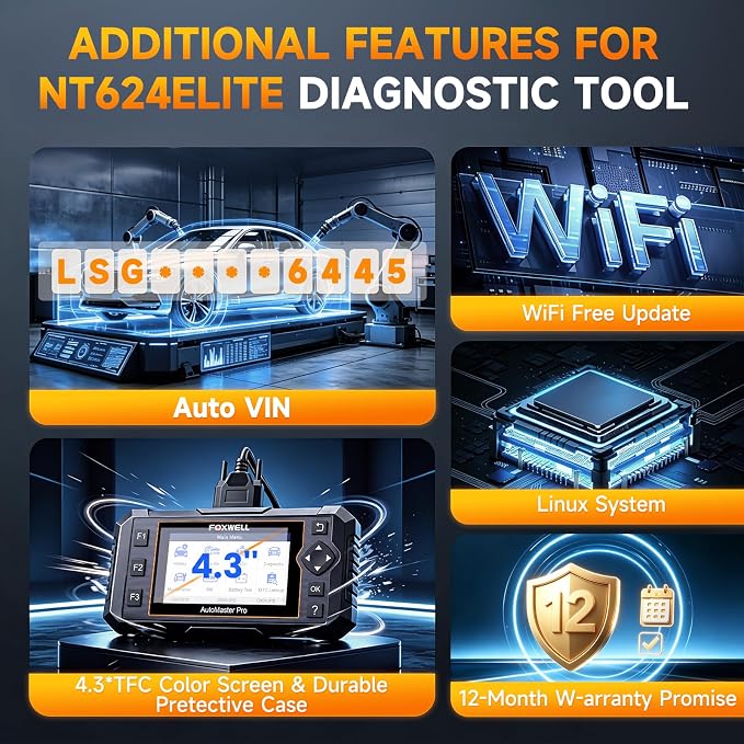 2026 FOXWELL NT624 Elite OBD2 Scanner, All-System 8 Resets Code Reader | Upgraded from NT604/NT614, ABS Bleeding, EPB, Oil, BMS, SAS, Throttle, Injector & DPF Scan Tool, Auto VIN,for DIY Mechanics