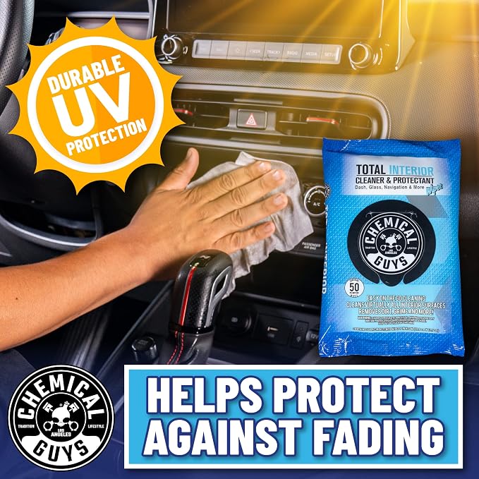 Chemical Guys PMWSPI22050 Total Interior Cleaner & Protectant Wipes Mega 100 Pack, Safe for Cars, Trucks, SUVs, Jeeps, Motorcycles, RVs & More ( 50 Ct)