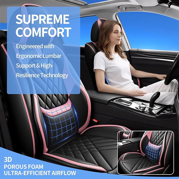 Fit Versa Car Seat Covers Compatible with Nissan Versa 2009-2025 2026-Premium Leather,Waterproof,Breathable,Airbag Compatible &All-Weather Seat Cushion Protecto(Full Set,Pink)