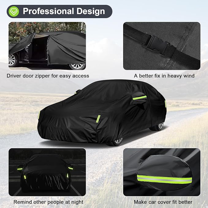 Sailnovo Sedan Car Cover Waterproof All Weather,Heavy Duty Full Exterior Cover for Audi, Honda Snow Sun UV Protection with Zipper Universal Fit for Sedan (178 to 185 Inch)