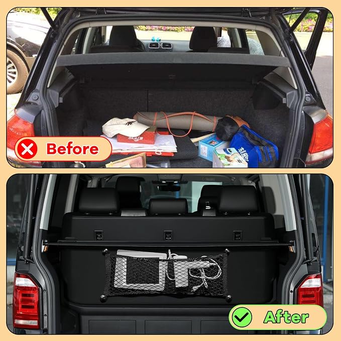 Frienda 4 Pcs 29 x 9.8 Inches Stretchable Small Cargo Net Pocket Boat Storage Mesh Net Elastic Automotive Storage Pouch with Mounting Screws and Hooks for Truck Car SUV Boats