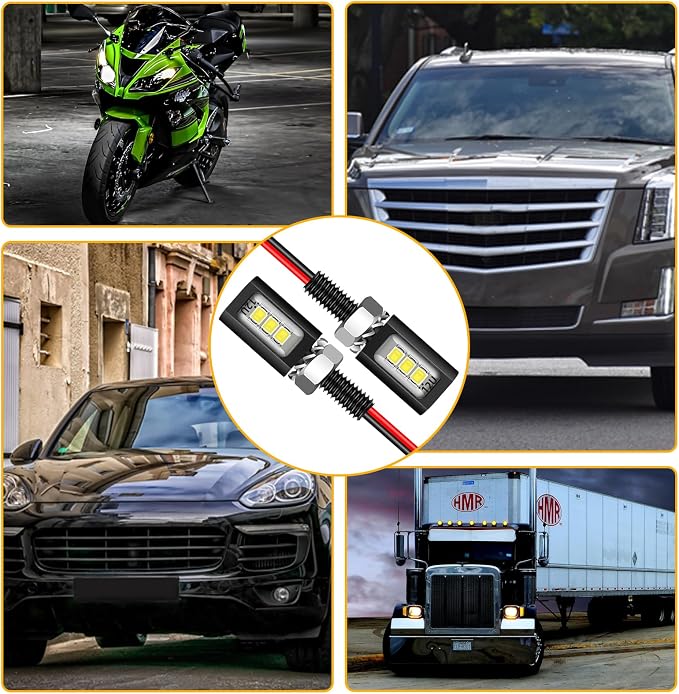 LED License Plate Light,License Tag Screw Bolt Lamp,12V White LED Bulb, Waterproof/Rainproof IP68 Aluminium Light Holder, Legal for Car Motorcycle Truck RV ATV Bike 2PCS (Black)