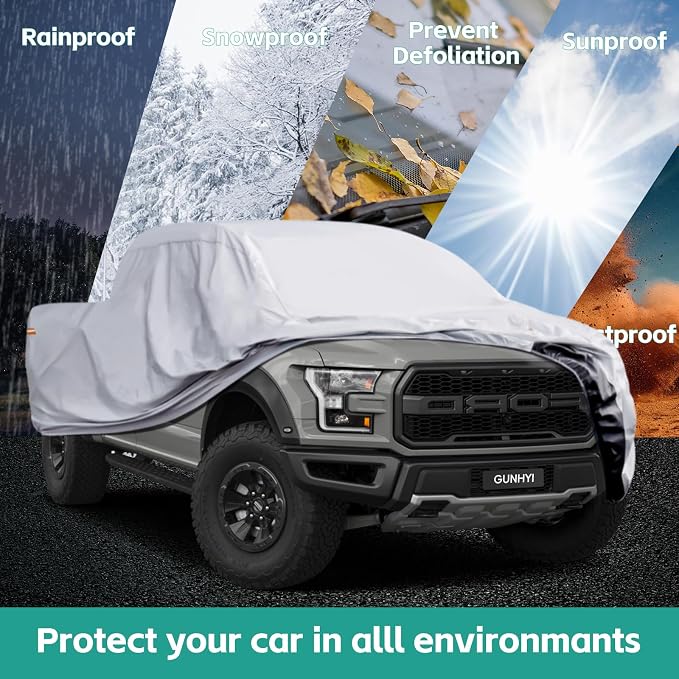 GUNHYI Pickup Truck Cover - Waterproof All Weather, 6 Layer Heavy Duty Universal Fit Ford F150, Chevy Silverado, GMC Sierra, Dodge Ram 1500 Regular/Extended/Crew Cab (Up to 230 inch)