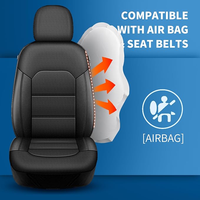 HChengkikz Front Car Seat Covers, Air Mesh, Breathable (Black) | Airbag Compatible, Automotive Comfort Protection, Universal Fit for Most Cars,Trucks,SUVs