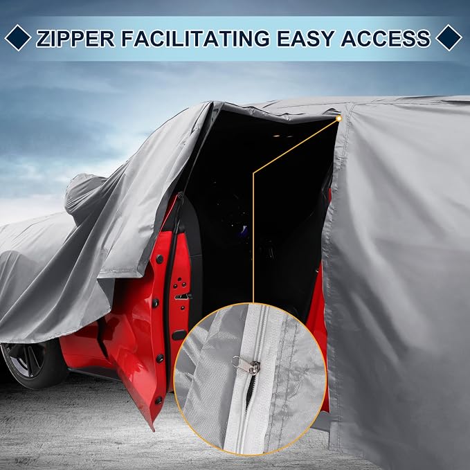 Silver Tone Heavy Duty Waterproof Car Cover for Sedan 201"-207" - All-Weather UV Protected Outdoor Full Exterior Cover with Sun/Snow/Rain Resistance