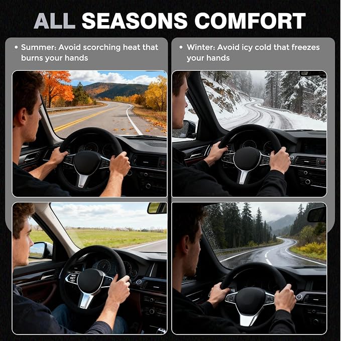FLORICH Car Steering Wheel Cover Winter, Microfiber Suede Steering Wheel Covers with Anti-Slip Lining, Breathable Elastic Car Steering Wheel Protector Soft, Universal Standard Size 14-15 inch