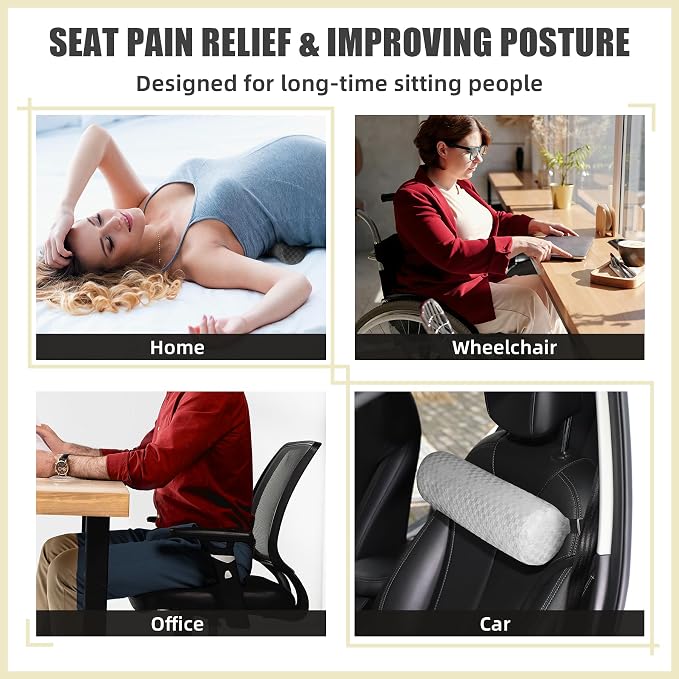 Lumbar Roll Pillow for Lower Back, Lumbar Support Foam Roll Cushion with Pillowcase and Upgraded Strap for Office, Chair, Car, Seat Pain Relief & Improving Posture (Light Grey, Short-11*4.3'') | Removable Pillowcase, Upgraded Adjustable Strap, Suitable...