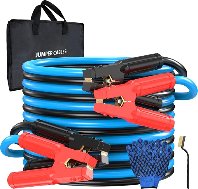 1 Gauge 25 Feet Jumper Cables Heavy Duty for Car, 900 Amp Automotive Booster Battery Jumper Cables for SUV and Trucks with Carry Bag, Gloves, Brushes