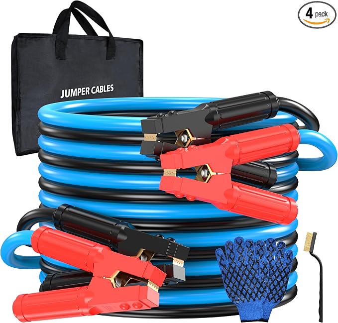 0 Gauge 25 Feet Jumper Cables Heavy Duty for Car, 1000 Amp Automotive Booster Battery Jumper Cables for SUV and Trucks with Carry Bag, Gloves, Brushes