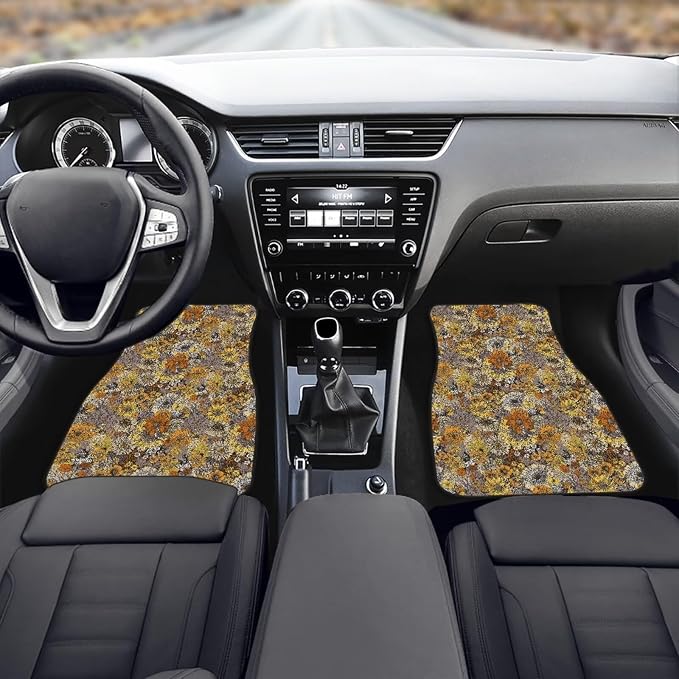 Retro Sunflower Print Car Floor Mats Set of 4 Daisy Floral Butterfly Universal Vehicle Floor Carpet Decorative Auto Front Rear Foot Rugs for Trucks SUV Sedan