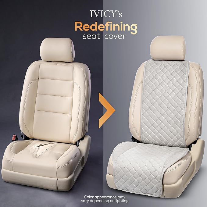 IVICY Faux Suede Front Car Seat Cover – Non-Slip Bucket Seat Protector for Most Cars, SUVs, Vans & Trucks – 1 Seat Cover, Machine Washable, Side-Airbag Friendly, Light Gray