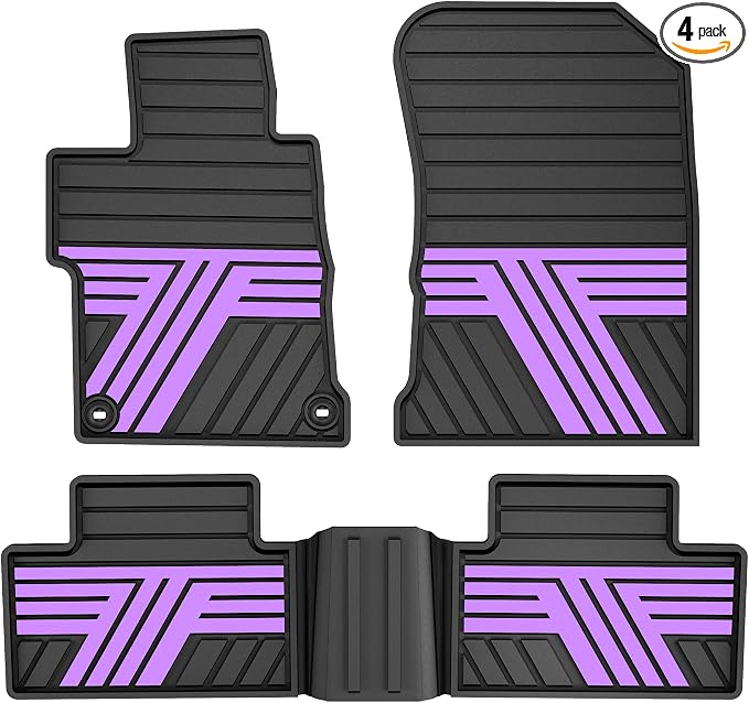 Rubber Floor Mats for Honda Civic Sedan 2012-2015 (Not for Coupe) | All Weather Heavy Duty Car Mats Fit for Civic, 1st & 2nd Row, Black & Purple