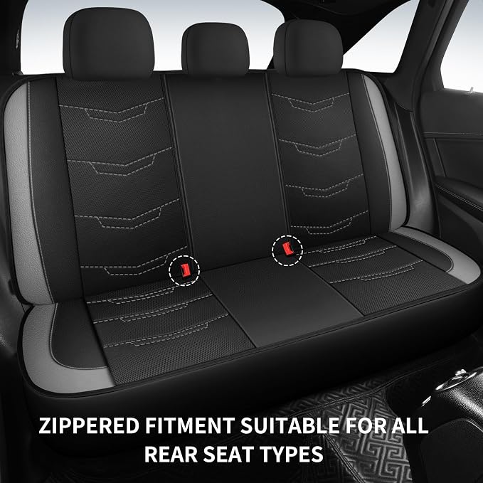 HChengkikz Car Seat Cover, Breathable and Sporty (Black + Gray) | Leather, Universal Fit for Most SUVs, Cars, Sedans, Trucks, Airbag Compatible, Easy to Install