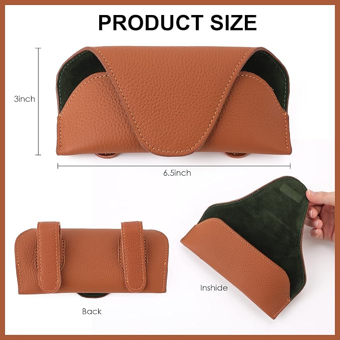 Magnetic Sunglass Holder for Car Visor, Leather Car Glasses Holder | Brown Visor Accessories Eyeglasses Holder Glasses Storage Case