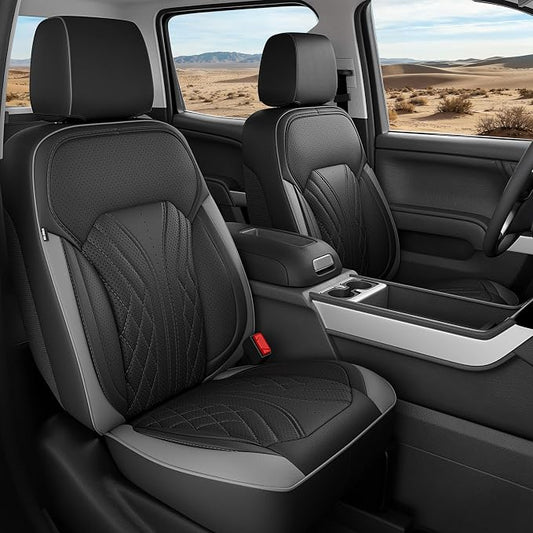 Truck Leather Seat Covers for Chevy Silverado Gmc Sierra 2014-2019 | Crew Cab 1500/2500/3500HD, Bucket Seat, NO Rear Seatback Storage, Scratch-resistant, Easy-clean, Pickup Protector, Full Set