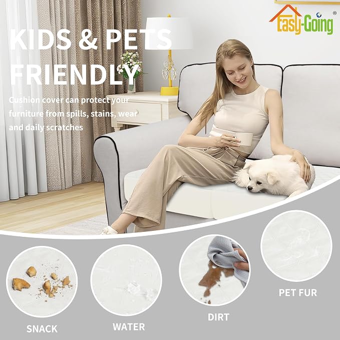 Easy-Going Waterproof Oversized Chair Cushion Covers, Non-Slip Leakproof Sofa Seat Cushion Slipcovers, Quilted and Stretch Furniture Protector for Dogs, Pets (1-Piece Oversized Chair Cushion, Ivory)