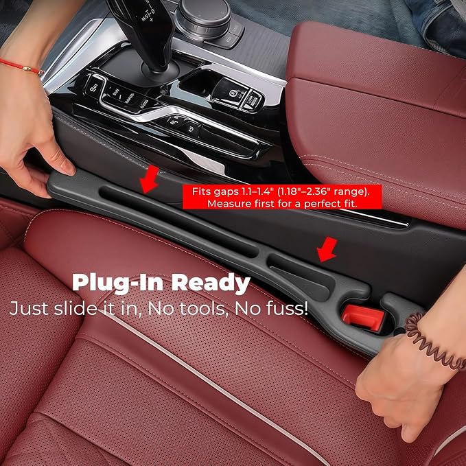 BESTKEE Car Seat Gap Filler 2 Pack, No Drop Seat Gap Plug with Dual Storage Slots, Blocks Phones Keys Coins, Flexible EVA Console Gap Filler Auto Accessories for Cars SUVs Trucks