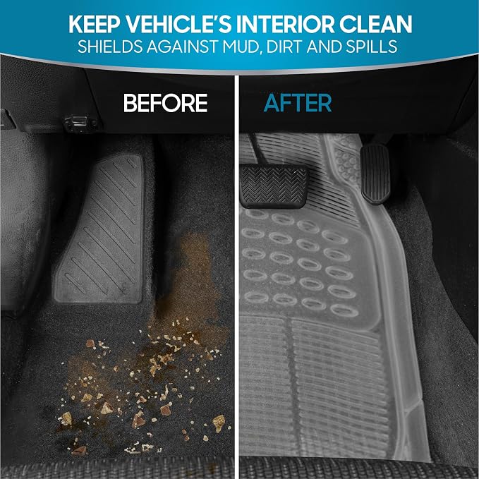 BDK 4-Piece Rubber Transparent Clear Floor Mats Heavy Duty for Front & Rear Car Truck Van SUV, All Weather Protection, Universal Fit