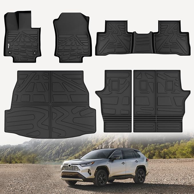KARPAL Floor Mats for Toyota RAV4 2019-2025 (Include Hybrid), Custom Fit All Weather TPE Floor Liners, 1st & 2nd Row & Cargo Liner & Backrest Mat, RAV4 Accessories