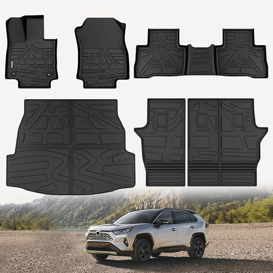 KARPAL Floor Mats for Toyota RAV4 2019-2025 (Include Hybrid), Custom Fit All Weather TPE Floor Liners, 1st & 2nd Row & Cargo Liner & Backrest Mat, RAV4 Accessories
