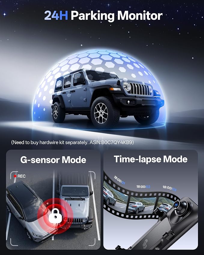 Pelsee S12 Native 4K + 2.5K Mirror Dash Cam, Rear View Mirror Camera w/ 8MP Starlit Color Night Vision, WiFi 6 30MB/s Download, GPS, 64GB Card Included, Backup Camera for SUVs Trucks Vans RVS