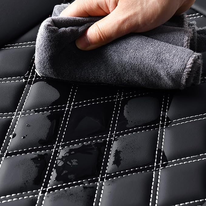 Huidasource Rear Bench Car Seat Covers, Waterproof Leather Back Seat Cushion Cover, Back Seat Cover Compatible Universal Fit for Most Cars Sedan SUV Pickup Truck (Back Row/Black&White)