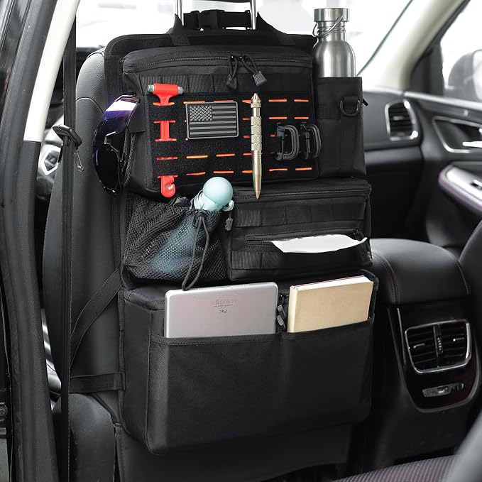Upgraded One-Piece Universal Car Seat Back Organizer with Multiple Pockets | Tactical Car Backseat Organizer, for Cars SUV Trucks Jeeps Pickups