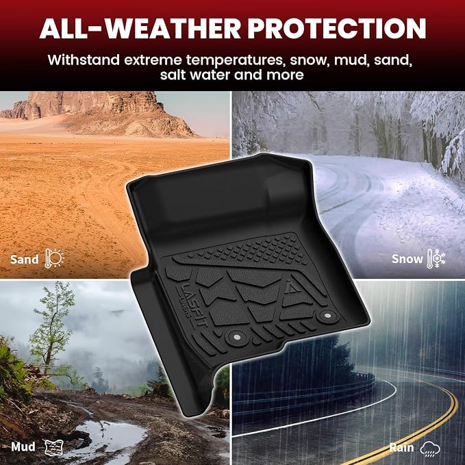 LASFIT Floor Mats for Ford F-150 2011-2014 SuperCrew Carpet Floor Bucket Seat All Weather TPE Protector Custom fit Truck Liners for F150 Crew Cab, 1st & 2nd Row, Durable & Easy Clean