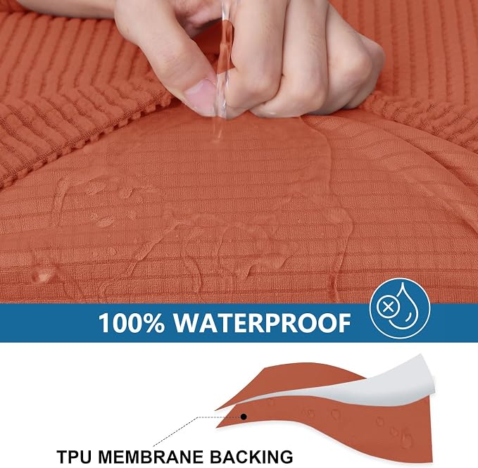 hyha Waterproof Couch Cushion Covers for Pets, Non Slip Sofa Seat Cover for Dogs Washable, Soft Thick Stretch Jacquard Fabric, Sofa Slipcovers with Elastic Bottom (1 Piece for Large, Rust)