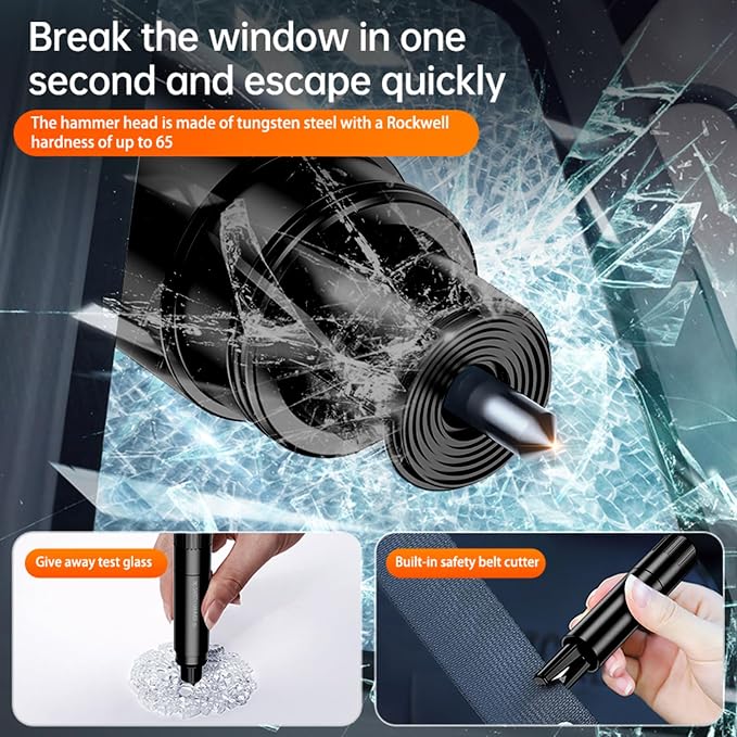 2026 Upgraded Window Breaker and Seatbelt Cutter, Portable Car Safety Hammer, Instantly Glass Breaker Underwater, Car Window Breaker Tool, Life Hammer Car Emergency Escape Tools (Black)