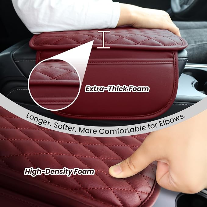 Upgraded Car Center Console Cover,Microfiber Leather | Car Armrest Cover Cushion with 2 Storage Bags,Universal Car Armrest Storage Box Car Interior Accessories for Most Vehicles