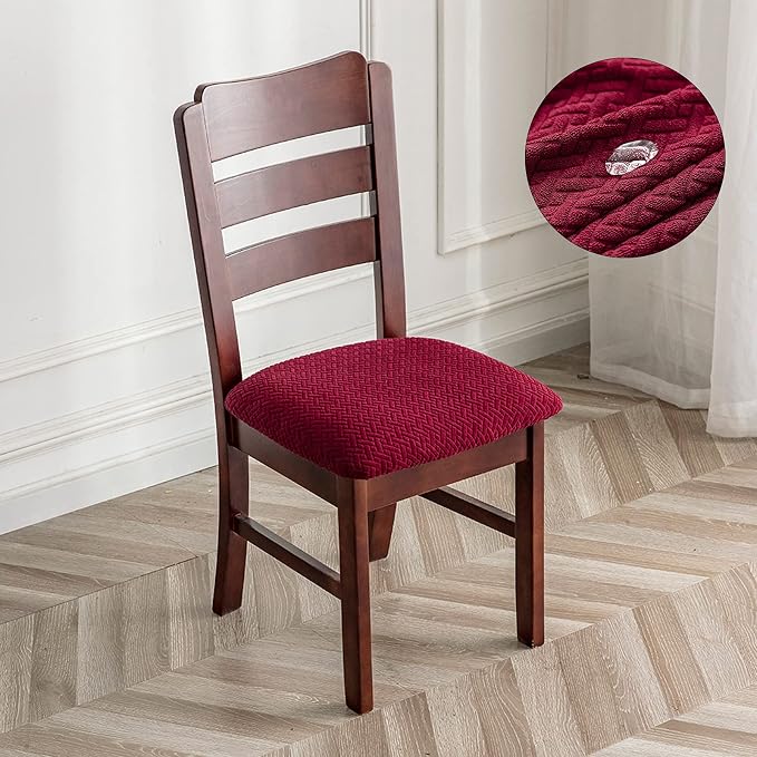 Genina Waterproof Seat Covers for Dining Room Chairs Covers Dining Chair seat Covers Kitchen Chair Covers slipcovers (Wine Red, 4 Pcs)