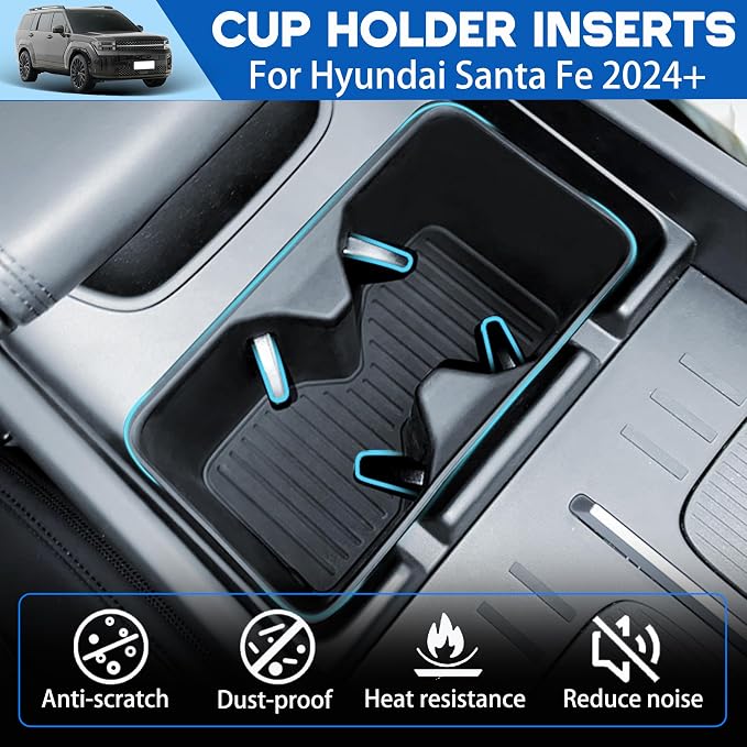 Cup Holder Insert for Hyundai Santa Fe 2026 2025 2024 Accessories Center Console Silicone Cup Holder Bottle Holder Organizer Non-Slip Interior Decoration for Hyundai Santa Fe 2024-2026 Black