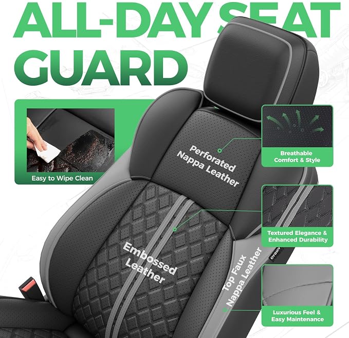 Custom Seat Covers for Tacoma 4th Gen 2024 2025 2026 Double Cab SR5/TRD Sport/TRD Off-Road/SR Full Set with Console Covers, Waterproof Leather Back and Front Seat Protectors Black Grey