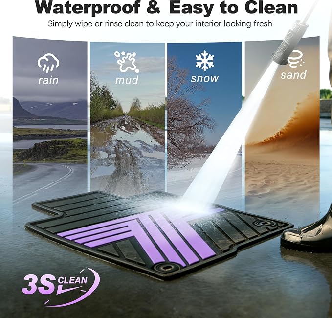 Rubber Floor Mats for Honda Civic Sedan Hatchback Si 2022-2026 | Include Sport but Not for Hybrid, All Weather Car Floor Liners for Acura Integra 2023-2026, 1st & 2nd Row, Black & Purple