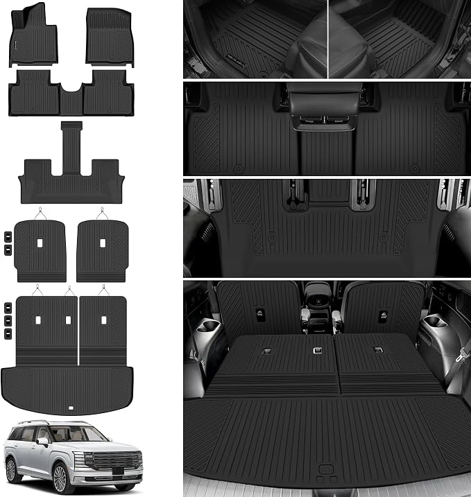 Floor Mats Fit for 2026 Hyundai Palisade Gasoline 7 Seater, All Weather Cargo Liner with Backrest Mat TPE Rubber Protection Mats with 2nd & 3rd Row Covering 2026 Palisade Accessories, Black