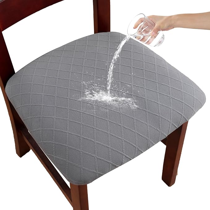 Waterproof Chair Seat Covers Set of 2 for Dining Room, Stretch Removable Washable Chair Seat Slipcovers for Home, Restaurant,Banquet,Kitchen Chair Seat Cushion Protector (Light Gray,Small)