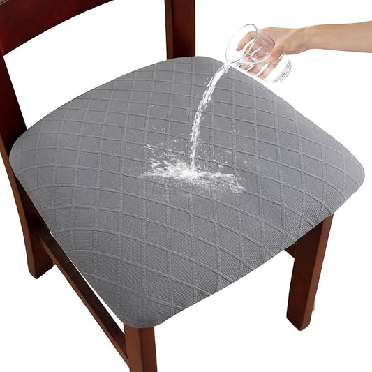 Waterproof Chair Seat Covers Set of 2 for Dining Room, Stretch Removable Washable Chair Seat Slipcovers for Home, Restaurant,Banquet,Kitchen Chair Seat Cushion Protector (Light Gray,Small)