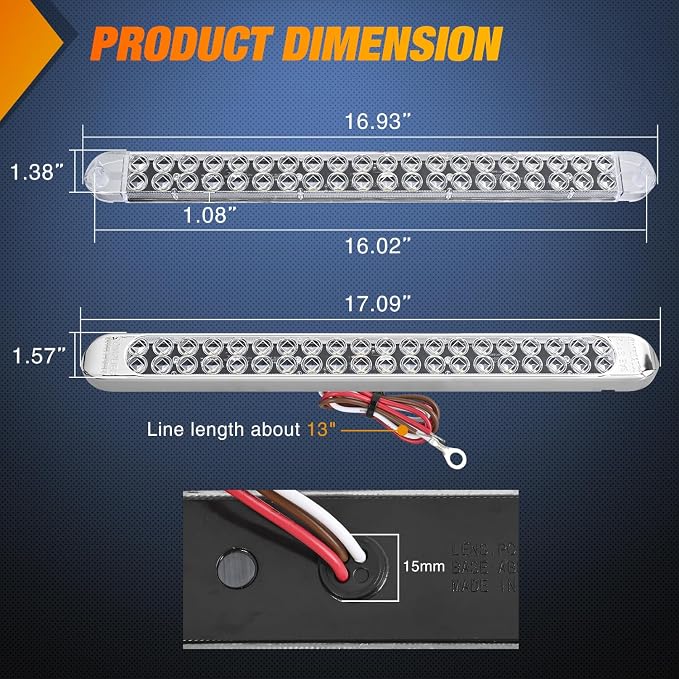 Nilight LED Tail Light 2PCS 17" 40LED White Running Tail Reverse Lights | W/ Chrome Bezel Waterproof Surface Mount For 12V Towing Trailer Truck RV Camper Boat Identification